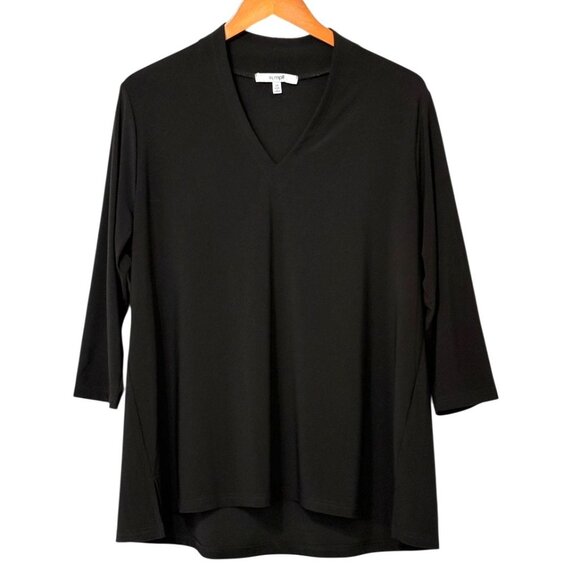 Sympli Classic Black Tunic V-Neck 3/4 Sleeves Stretchy Jersey Knit Top Size 14 - Picture 1 of 9